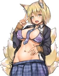 1girl animal_ears bad_id bad_twitter_id between_breasts bikini bikini_under_clothes blazer blonde_hair breasts cardigan clothes_pull covered_erect_nipples cowboy_shot fang fox_ears fox_tail groin highres jacket kitsune kyuubi large_breasts masuo multiple_tails navel necktie open_clothes open_mouth open_shirt plaid plaid_skirt pleated_skirt purple_bikini school_uniform shirt short_hair side-tie_bikini_bottom simple_background sketch skirt skirt_pull sleeves_past_wrists solo string_bikini swimsuit tail touhou v white_background yakumo_ran yellow_eyes rating:Questionable score:24 user:danbooru