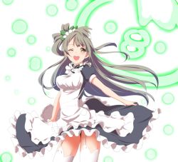 10s 1girl ;d apron blush brown_eyes brown_hair clearite garter_straps long_hair looking_at_viewer love_live! love_live!_school_idol_festival love_live!_school_idol_project maid maid_apron minami_kotori one_eye_closed open_mouth smile solo rating:Sensitive score:8 user:danbooru