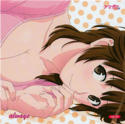  absurdres album_cover amagami breasts brown_eyes brown_hair cleavage cover highres large_breasts official_art polka_dot sakurai_rihoko scan smile  rating:Sensitive score:19 user:ccutter