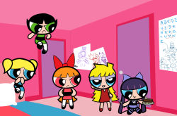 0o-bart-o0 black_hair blonde_hair blossom_(ppg) blue_eyes bubbles_(ppg) buttercup_(ppg) cake chibi drawings flying food fork green_eyes highres long_hair multicolored_hair orange_hair panties panty_&amp;_stocking_with_garterbelt parody powerpuff_girls red_eyes style_parody sweets two-tone_hair underwear rating:Sensitive score:5 user:Legatus_Legume