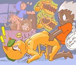 ! !! 2boys 2girls animal_crossing arrow_(symbol) bed blue_hair blue_shirt body_freckles bottomless breasts cervical_penetration cervix clenched_teeth clitoris clothed_male_nude_female colored_nipples colored_skin cross-section cum dark-skinned_male dark_skin deep_penetration english_text fallopian_tubes freckles freckles_on_breasts full_body furry green_areolae green_nipples hetero indoors interspecies lying minuspal multiple_boys multiple_girls nintendo nipples nude on_back on_bed one_eye_closed orange_shirt ovaries penis sable_able_(animal_crossing) sex shirt shota small_breasts stomach_bulge t-shirt tail talking tangy_(animal_crossing) tearing_up teeth testicles text_focus thought_bubble uncensored uterus vaginal veins veiny_penis villager_(animal_crossing) yellow_skin rating:Explicit score:234 user:CodenameViker