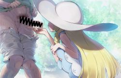 1boy 1girl bad_id bad_twitter_id bare_shoulders blonde_hair blowing boots braid censored clothed_sex clothes_pull covered_eyes creatures_(company) dress erection ero_kaeru game_freak hairy_legs hat hetero kneeling lillie_(pokemon) long_hair male_pubic_hair mosaic_censoring nintendo open_clothes open_shirt pants pants_pull penis penis_awe pokemon pokemon_sm pubic_hair shirt shorts shorts_pull sleeveless sleeveless_dress squatting sun_hat sweat teasing twitching twitching_penis unzipped rating:Explicit score:78 user:danbooru