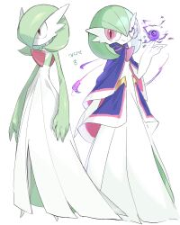  bob_cut colored_skin creatures_(company) dress game_freak gardevoir gardevoir_(sacred) gen_3_pokemon green_hair hair_over_one_eye highres looking_at_viewer monocle multicolored_skin nintendo one_eye_closed pink_eyes pokemon pokemon_(creature) pokemon_unite simple_background sok_(mr14_c) two-tone_skin white_background white_dress white_skin 