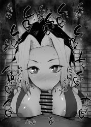 1boy 1girl breasts fellatio hetero kimetsu_no_yaiba kurotama large_breasts licking licking_penis looking_at_viewer looking_up makio_(kimetsu_no_yaiba) monochrome nipple_slip nipples one_breast_out oral penis pov pov_crotch solo_focus tongue tongue_out rating:Explicit score:121 user:anonymoususer64