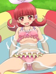  1girl blush hair_ornament hair_ribbon jewelpet_(series) jewelpet_magical_change open_mouth red_eyes red_hair ribbon ruby_(jewelpet)  rating:Questionable score:9 user:rote330