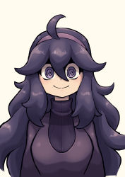  1girl @_@ absurdres ahoge breasts chichibu_(watson) creatures_(company) female_focus game_freak hair_ornament hairband hex_maniac_(pokemon) highres long_hair long_sleeves looking_at_viewer matching_hair/eyes medium_breasts nintendo npc_trainer pokemon pokemon_xy purple_eyes purple_hair purple_hairband purple_sweater simple_background solo sweater turtleneck upper_body white_background  rating:Sensitive score:22 user:AngryZapdos