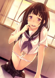  10s 1girl :d all_fours black_hair blush chitanda_eru clothes_pull collarbone finger_to_mouth hair_in_own_mouth hyouka inato_serere looking_at_viewer naughty_face open_mouth panties panty_pull pink_eyes pussy pussy_juice school_uniform skirt skirt_pull smile solo sweat uncensored underwear wet wet_clothes wet_panties white_panties  rating:Explicit score:196 user:danbooru