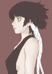  1girl black_eyes black_hair bleach breasts colorized female_focus profile rokuku short_hair sideboob simple_background solo sui-feng third-party_edit twintails upper_body  rating:Questionable score:16 user:Neuroi