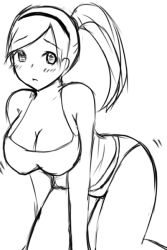  1girl breasts female_focus korean_text large_breasts mature_female min-gook&#039;s_mother monochrome panties sketch solo underwear white_background  rating:Questionable score:18 user:plamis
