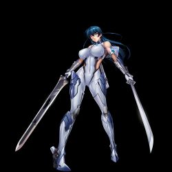 1girl action_taimanin arm_up armpits artist_request bare_shoulders blue_hair bodysuit covered_navel crossed_legs dark_blue_hair dual_wielding fishnets gloves gluteal_fold green_eyes grey_background grey_bodysuit hair_between_eyes half-closed_eyes highres holding holding_sword holding_weapon igawa_asagi impossible_clothes kagami_hirotaka katana lilith-soft long_hair navel official_art parted_lips pink_lips simple_background smile solo standing sword taimanin_(series) taimanin_rpgx thigh_gap vambraces watson_cross weapon white_gloves rating:Sensitive score:31 user:deltaonix