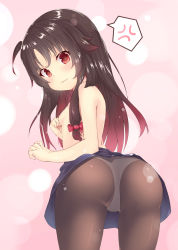 10s 1girl absurdres anger_vein ass bad_id bad_pixiv_id black_hair black_pantyhose black_skirt blush breasts clothes_lift from_behind highres leaning_forward loli long_hair looking_back nipples panties panties_under_pantyhose pantyhose red_eyes ryuuou_no_oshigoto! skirt skirt_lift small_breasts solo spoken_anger_vein tiguruvurumudo_vuorun topless underwear white_panties yashajin_ai rating:Questionable score:86 user:Domestic_Importer