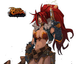  1girl battle_chasers breasts green_eyes highres large_breasts long_hair midriff navel ponytail red_hair red_monika  rating:Questionable score:18 user:Kal1383