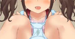 1girl artist_request backpack bag blush breasts brown_hair close-up flat_chest head_out_of_frame loli panties panty_pull randoseru restroom small_breasts solo squatting tagme underwear rating:Questionable score:16 user:lord_muffington