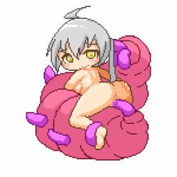 1girl ahoge animated animated_gif ass bare_shoulders bluelab blush hair_between_eyes looking_back looping_animation lowres original pixel_art pussy pussy_juice restrained side_ponytail silver_hair simple_background slug tentacles ugoira uncensored vaginal white_background yellow_eyes rating:Explicit score:102 user:RsQu