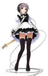  1girl absurdres bad_id bad_pixiv_id bass_guitar from_below full_body headphones highres instrument legs maid mary_janes nagato_yuki panties pantyshot parted_lips revision sano_toshihide shoes simple_background solo suzumiya_haruhi_no_yuuutsu thighhighs tissue_princess underwear white_background 