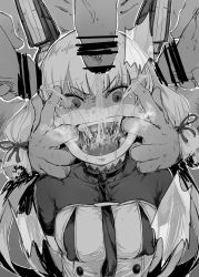 013_(hamsasuke) 10s 1girl angry censored clothed_female_nude_male covered_erect_nipples drinking_pee finger_in_another&#039;s_mouth frown golden_shower greyscale highres kantai_collection long_hair monochrome multiple_penises murakumo_(kancolle) nipples nude open_mouth pee peeing peeing_in_mouth penis remodel_(kantai_collection) snot solo_focus tears rating:Explicit score:154 user:danbooru