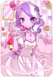  1girl 2016 apple_bloom blue_eyes breasts cake candy character_name child clothes cupcake diamond_tiara dress equestria_girls eyebrows eyelashes food heart humanization ice_cream_cone jewelry lollipop looking_at_viewer my_little_pony my_little_pony:_equestria_girls my_little_pony:_friendship_is_magic purple_hair solo_focus striped tiara weiliy  rating:Sensitive score:17 user:usernam