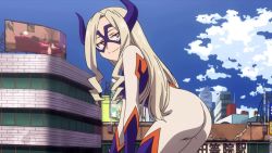 10s 1girl animated animated_gif ass ass_shake blonde_hair blue_sky bodysuit boku_no_hero_academia breasts bridge building city cloud domino_mask fake_horns female_focus giant giantess gloves happy horns long_hair looking_back mask mount_lady official_art one_eye_closed outdoors purple_eyes skin_tight sky smile solo standing superhero_costume talking tongue wink rating:Questionable score:130 user:Javom