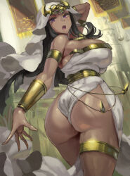  1girl alternate_breast_size armlet ass black_hair breasts dark-skinned_female dark_skin dress egyptian eye_of_horus forehead_jewel hair_tubes huge_ass ishizu_ishtar jewelry kazo_(kazozakazo) large_breasts long_hair looking_at_viewer looking_back millennium_necklace solo thick_thighs thighs wide_hips yu-gi-oh! yu-gi-oh!_duel_monsters  rating:Sensitive score:76 user:danbooru