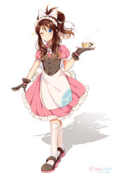  apron creatures_(company) cup game_freak highres hilda_(pokemon) maid maid_apron nintendo one_eye_closed pokemon pokemon_bw snowsakurachan tea teacup wink  rating:General score:1 user:hjuyuu