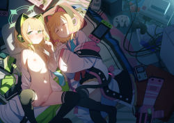  2girls animal_ear_headphones animal_ears bed blonde_hair blue_archive blush breasts cat_ear_headphones censored cleft_of_venus commentary_request controller fake_animal_ears game_console game_controller green_eyes headphones loli looking_at_viewer midori_(blue_archive) momoi_(blue_archive) mosaic_censoring multiple_girls nipples no_bra no_panties pillow pussy school_uniform shamonabe short_hair siblings sisters sleeping small_breasts spread_legs twins  rating:Explicit score:313 user:danbooru