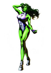  1girl abs breasts capcom cleavage colored_skin female_focus fingerless_gloves gloves green_eyes green_hair green_skin hair_flip highres jennifer_walters large_breasts legs leotard long_hair long_legs marvel marvel_vs._capcom marvel_vs._capcom_3 matching_hair/eyes mori_toshiaki muscular muscular_female official_art one-piece_swimsuit she-hulk simple_background smile solo swimsuit thighs white_background  rating:Sensitive score:102 user:danbooru