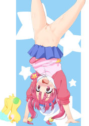  1girl blush bottomless cleft_of_venus embarrassed female_focus handstand highres hoshina_hikaru loli no_panties open_mouth pink_eyes pink_hair precure pussy star_twinkle_precure upside-down upskirt yuuma_(skirthike)  rating:Explicit score:211 user:lnccabyss