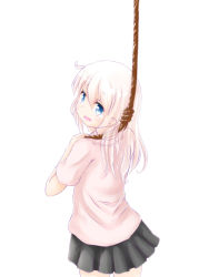  1girl blue_eyes highres noose rope skirt solo suicide tears white_hair  rating:Sensitive score:17 user:Okami999
