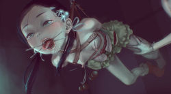  1=2 1girl bdsm bondage bound crying crying_with_eyes_open flat_chest highres loli nipple_weights nipples piercing restrained tears tongue_piercing  rating:Explicit score:109 user:loli_snapper