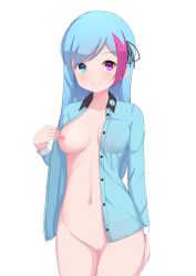  1girl 9b9t absurdres blue_eyes blue_hair blue_shirt blush breasts heterochromia highres medium_breasts multicolored_hair nipples nude pink_eyes pink_hair pussy rizkynk14 shirt smile unbuttoned unbuttoned_shirt uncensored  rating:Explicit score:32 user:JACOB171w