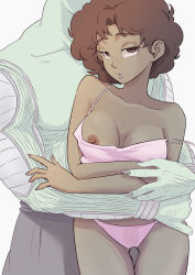  1boy 1girl afro breasts dragon_ball drooling janet_(dragon_ball) medium_breasts muscular muscular_male nipples piccolo pink_mousse pussy sweat tagme thick_thighs thighs uncensored 