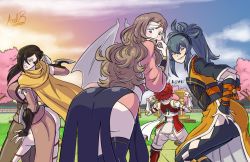  4girls ass ass_expansion axel-rosered blue_hair blush breasts brown_eyes brown_hair embarrassed fire_emblem fire_emblem_fates grey_eyes hana_(fire_emblem) hinoka_(fire_emblem) huge_ass kagero_(fire_emblem) large_breasts multiple_girls nintendo oboro_(fire_emblem) red_hair tagme wings  rating:Questionable score:23 user:Firion231