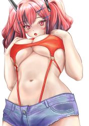  azur_lane belly breasts bremerton_(azur_lane) cat_of_ulthar highres large_breasts midriff navel pink_eyes pink_hair short_shorts shorts  rating:Questionable score:20 user:Cat_of_Ulthar