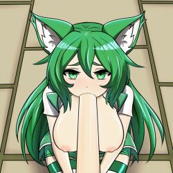  animated breasts fanart_digital fellatio fox_girl green_hair large_breasts long_hair looking_at_viewer monster_girl oral pov tagme  rating:Explicit score:7 user:al_arzo19art