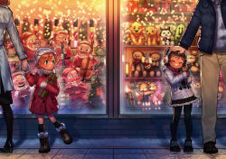  2girls ^_^ absurdres aged_down ahoge bad_id beanie blush boots box bugle bukimi_isan cello christmas christmas_ornaments christmas_tree christmas_wreath clarinet closed_eyes coat commentary_request display drum drumsticks dwarf figure flute fur-trimmed_boots fur_trim gift gift_box gloves hat high_heels highres holding_hands idolmaster idolmaster_million_live! instrument kitazawa_shiho kneehighs looking_at_another mittens mother_and_daughter multiple_girls orange_hair pantyhose santa_costume santa_hat short_hair snow socks star_(symbol) stuffed_animal stuffed_toy teddy_bear toy_store wreath yabuki_kana yellow_eyes  rating:General score:6 user:danbooru
