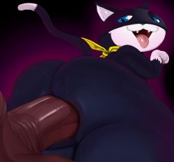  anal animal_ear_fluff ass ass_focus atlus blue_eyes curvy dark-skinned_male dark_skin fangs from_below furry furry_male gigantic_penis glowing half-closed_eyes happy_sex huge_ass jpeg_artifacts justmegabenewell looking_back male_focus male_penetrated mask morgana_(persona_5) neckerchief pawpads penis persona persona_5 presenting purple_background sweat tail_raised tongue tongue_out yellow_neckerchief  rating:Explicit score:56 user:Biznatch