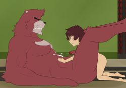 2boys bakemono_no_ko cum furry furry_male interspecies lying male_focus multiple_boys muscular penis sex shota shotadom size_difference smaller_dominant third-party_edit uncensored yaoi rating:Explicit score:11 user:Steeltron