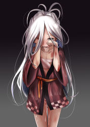10s 1girl after_rape asashimo_(kancolle) blood bruise collarbone commentary_request crying crying_with_eyes_open cum cumdrip defloration gradient_background grey_background grey_eyes injury japanese_clothes kantai_collection kurona long_hair rape sarashi sharp_teeth silver_hair solo tears teeth wide_sleeves rating:Explicit score:49 user:danbooru
