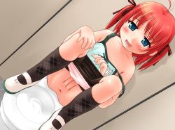  anus blue_eyes blush cleft_of_venus dutch_angle loli pussy red_hair smile spread_legs sweet_apricot toilet ujiie_moku uncensored 