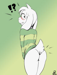  arched_back asriel_dreemurr ass blush bottomless embarrassed highres male_focus solo surprised undertale  rating:Explicit score:17 user:okaems