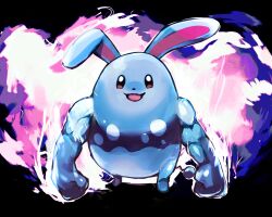  :3 azumarill biceps clenched_hands creatures_(company) fukurou_(owl222) full_body game_freak gen_2_pokemon glowing highres huge_power_(pokemon) looking_at_viewer muscular nintendo no_humans parody pokemon pokemon_(creature) rabbit_ears simple_background solo tail what 