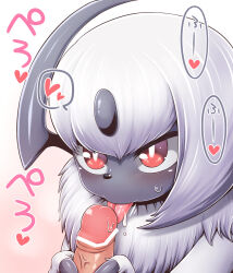  1boy 1other absol bar_censor blush body_fur bright_pupils censored creatures_(company) erection fellatio furry furry_with_non-furry game_freak gen_3_pokemon heart highres horns interspecies licking licking_penis nintendo oral penis pokemon pokephilia rantana_(lalalalackluster) red_eyes saliva single_horn spoken_heart tongue tongue_out veins veiny_penis white_pupils 