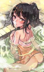 10s 1girl ass bad_id bad_twitter_id bare_shoulders bathing black_hair hand_on_own_chest kono_subarashii_sekai_ni_shukufuku_wo! looking_at_viewer looking_back megumin moze naked_towel parted_lips partially_submerged pink_towel red_eyes short_hair short_ponytail sitting solo steam towel wariza wet wet_hair rating:Questionable score:77 user:danbooru