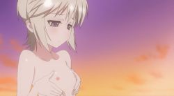  1girl animated animated_gif blush breasts ezomori_nozomu grabbing grabbing_another&#039;s_breast kanokon loli nipples small_breasts solo 