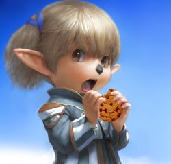  00s 1girl cookie final_fantasy final_fantasy_xi food gradient_background looking_at_viewer open_mouth shantotto shantotto-sama short_hair simple_background solo tagme tarutaru twintails  rating:Sensitive score:8 user:Umbra_Invisus
