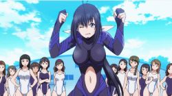  animated animated_gif bodysuit competition_swimsuit kaminashi_nozomi keijo!!!!!!!! latex lowres one-piece_swimsuit rubber subtitled swimsuit training_suit  rating:General score:23 user:reikenni