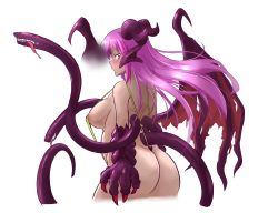  1girl ass belly bicho-san bikini breasts claws dragon_girl dragon_wings extra_mouth female_focus from_behind gem gold_tooth highres huge_ass jabberwock_(monster_girl_encyclopedia) large_breasts monster_girl monster_girl_encyclopedia plump purple_hair red_eyes revealing_clothes slingshot_swimsuit solo swimsuit tail tentacles thick_thighs thighs tongue tongue_out torn_wings wings  rating:Questionable score:16 user:EccoDolphin