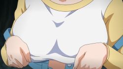  1girl animated animated_gif bouncing_breasts breasts large_breasts makino_akira nipples no_bra oni_chichi poro solo undressing  rating:Explicit score:86 user:lkuroi