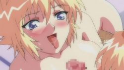 00s animated animated_gif blonde_hair blue_eyes blush censored cum cum_in_mouth ejaculation facial kafun_shoujo_chuuihou! nipples nude penis sweat tongue rating:Explicit score:36 user:Srorm-Shadow