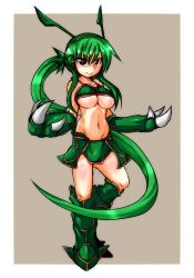  alternate_color artist_request boots breasts cleavage collarbone creatures_(company) fangs game_freak gen_3_pokemon green_hair hip_focus knees legendary_pokemon legs midriff navel nintendo no_humans pokemon pokemon_(creature) rayquaza shiny_skin smile underboob  rating:Questionable score:10 user:pro